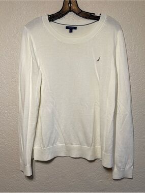 Nautica Women's Cream Scoop Neck Crew Sweater